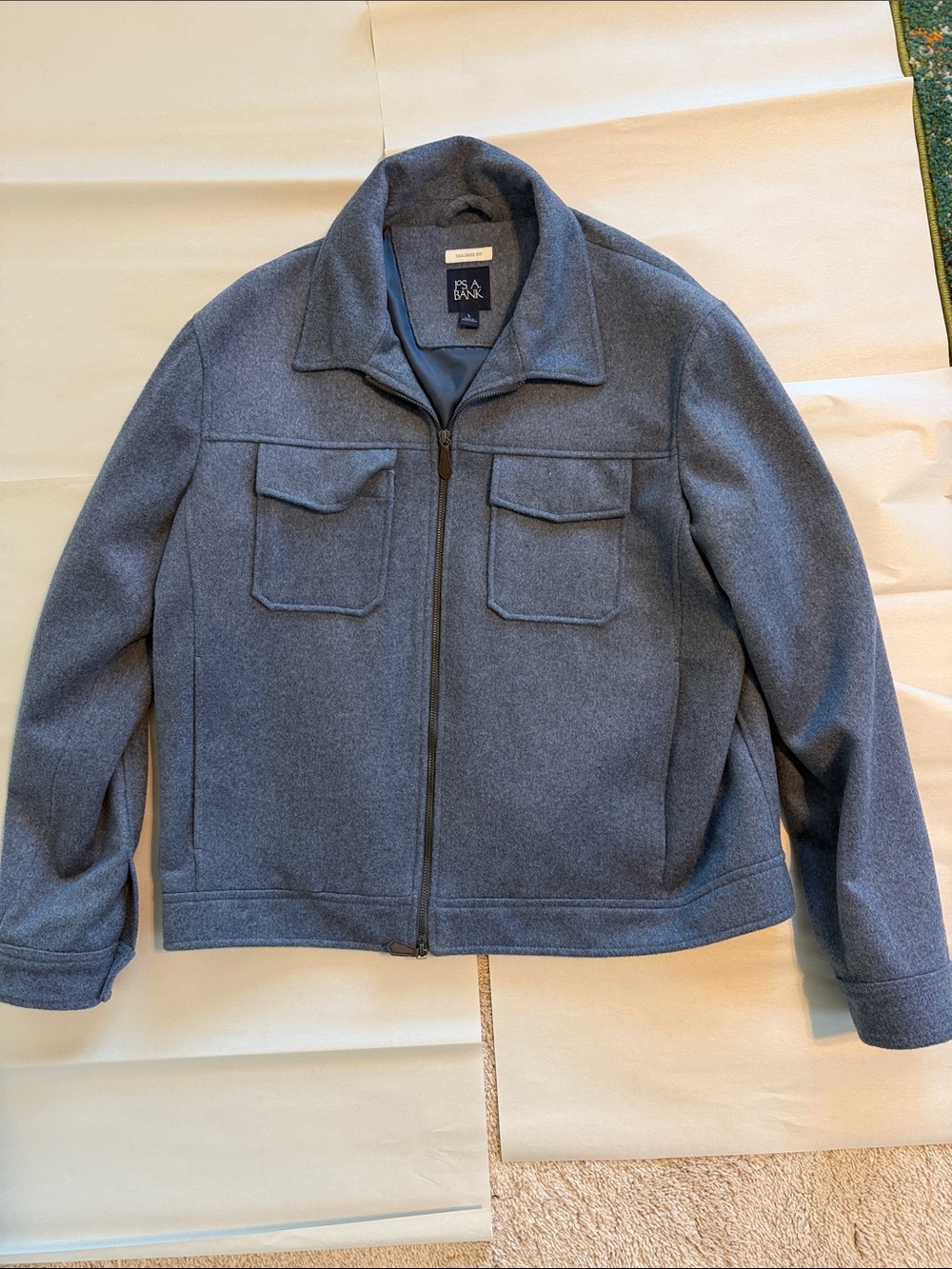 Jos A Bank Men's Blue Wool-Blend Zip Jacket
Size L. NEVER WORN